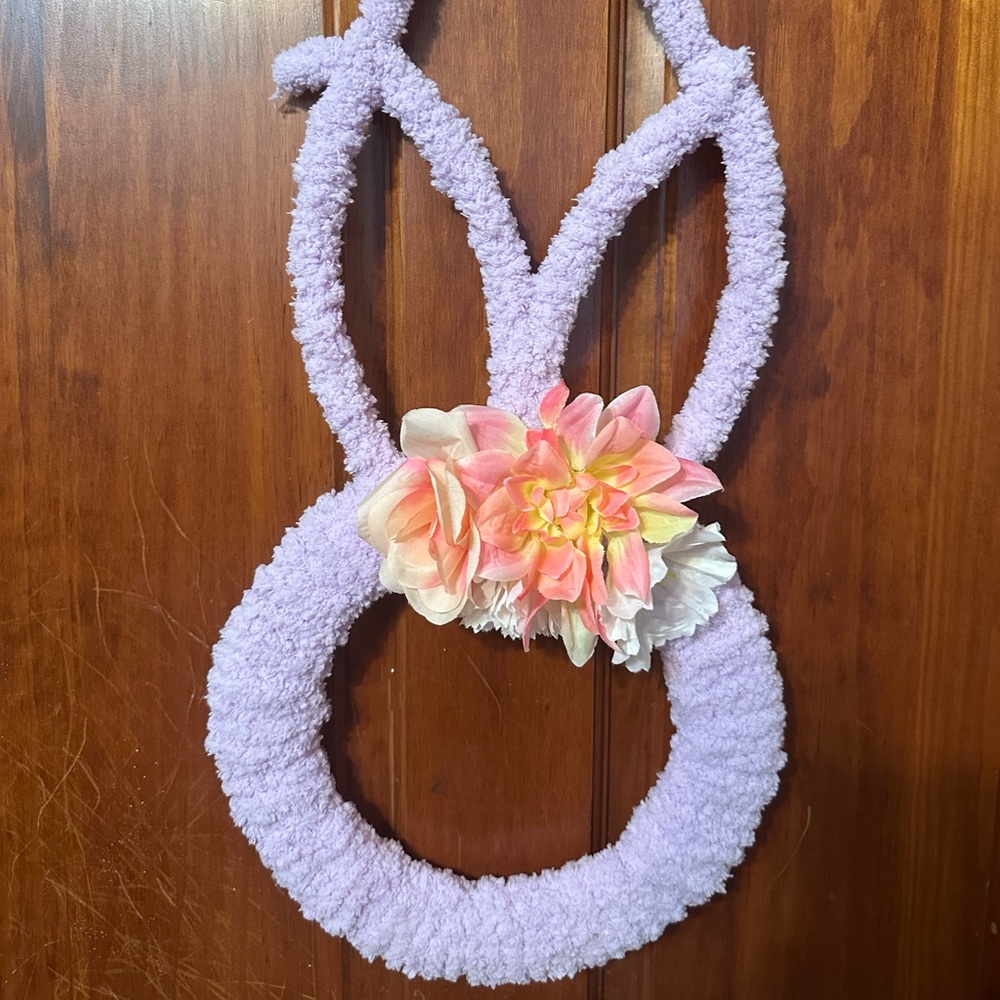 Handmade Purple Bunny Wreath With Flowers - Picture 1 of 16